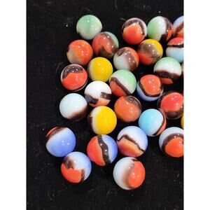 Vintage Collectable Agate 5/8" Vitro Black Line All Red Marbles Lot Of 40